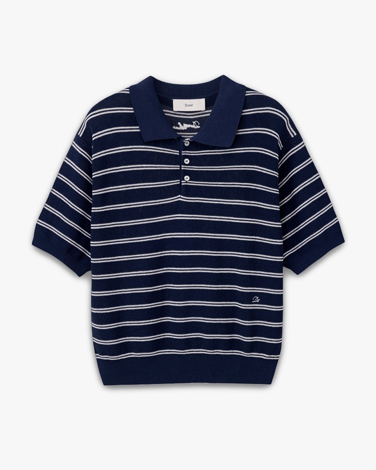 Dunst Striped Shortsleeve Polo Knit Navy