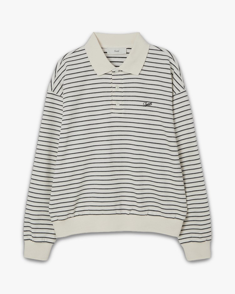 Dunst Vintage Striped Collared T-Shirt Ivory Stripe