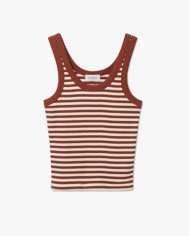 House of Dagmar Ribbed Tank Top White Mahogny Red