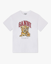 Ganni Heavy Cotton Jersey Beaded Baby Tiger Print Bright White