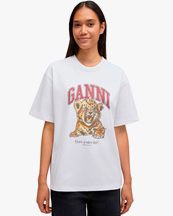 Ganni Heavy Cotton Jersey Beaded Baby Tiger Print Bright White