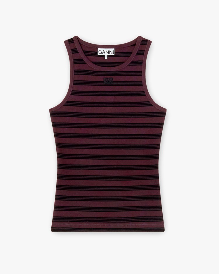 Ganni Soft Cotton Rib Tank Top Chocolate Plum