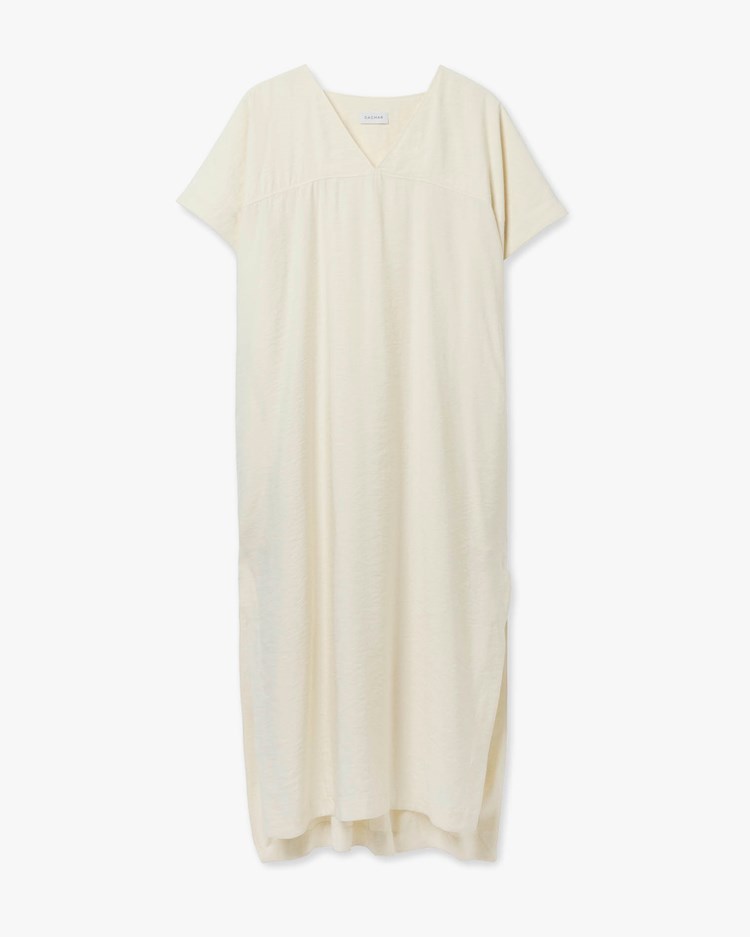 House of Dagmar Rouched V-Neck Dress Off White