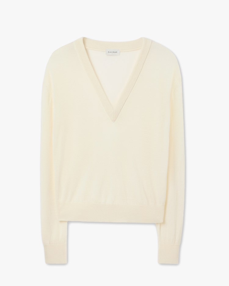 House of Dagmar Cashmere V-Neck Knit Cream White