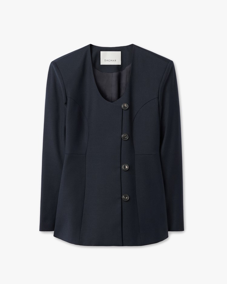 House of Dagmar Sb Collarless Blazer Dark Navy