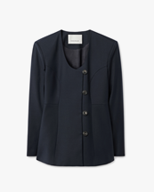 House of Dagmar Sb Collarless Blazer Dark Navy