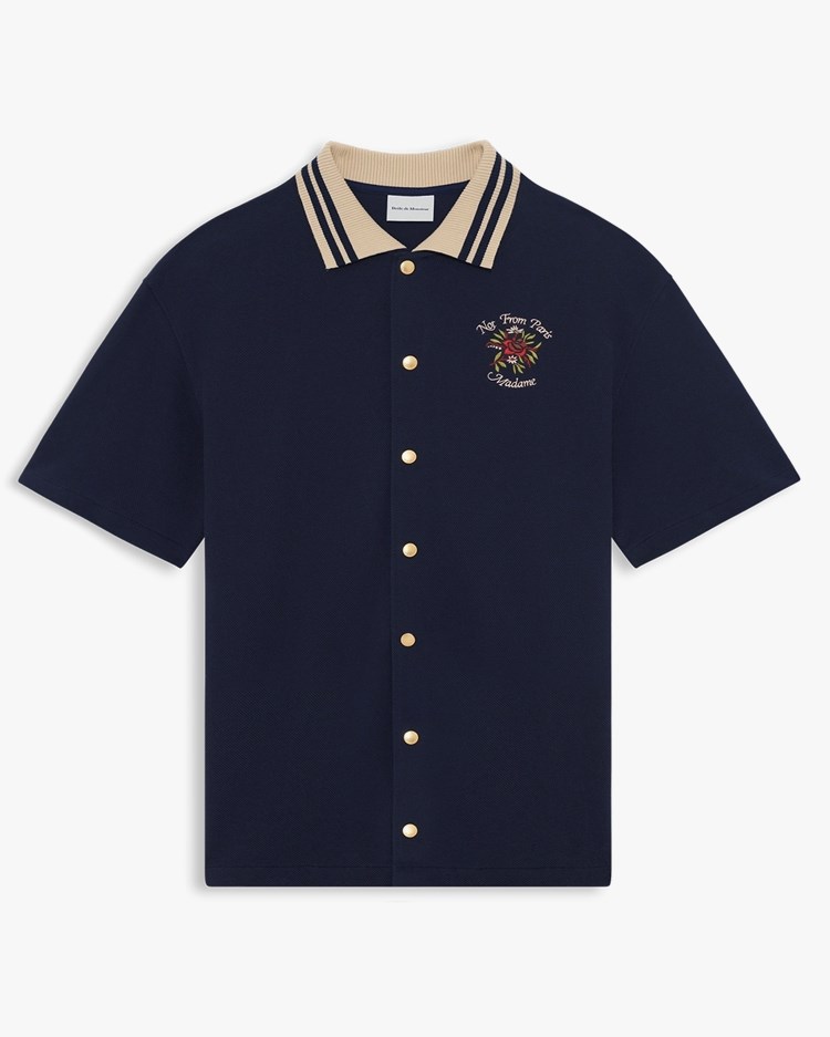 Drôle De Monsieur Chemise Piqèe Slogan Rose Shirt Navy