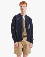 Forét Bird Embroidery Knit Jacket Navy