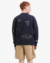 Forét Bird Embroidery Knit Jacket Navy