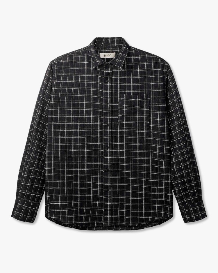 Forét Scout Relaxed Fit Loose Weave Check Shirt Black Check