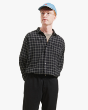 Forét Scout Relaxed Fit Loose Weave Check Shirt Black Check