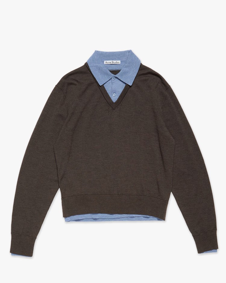 Acne Studios Double Collar V-Neck Sweater Brown/Blue