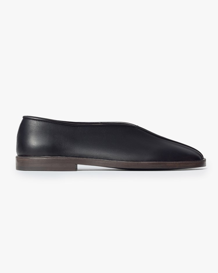LEMAIRE Flat Piped Slippers M Black/Dark Chocolate