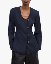 House of Dagmar Sb Collarless Blazer Dark Navy