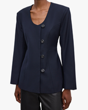 House of Dagmar Sb Collarless Blazer Dark Navy
