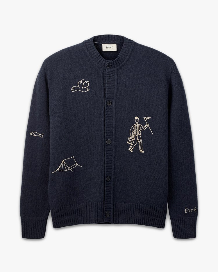 Forét Bird Embroidery Knit Jacket Navy