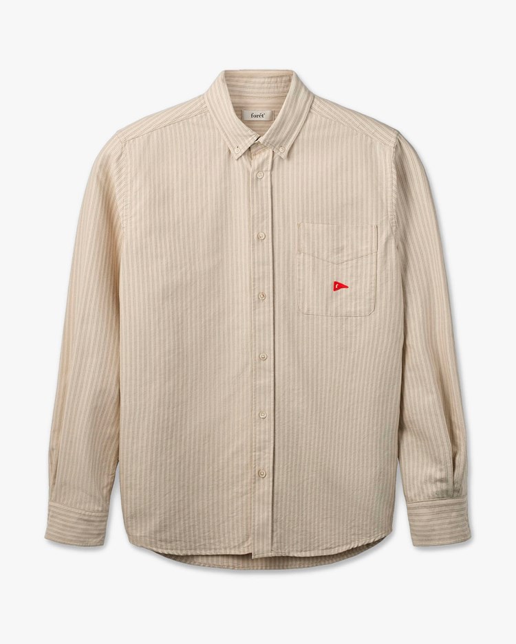 Forét Flag Regular Fit Pocket Oxford Shirt Taupe Stripe