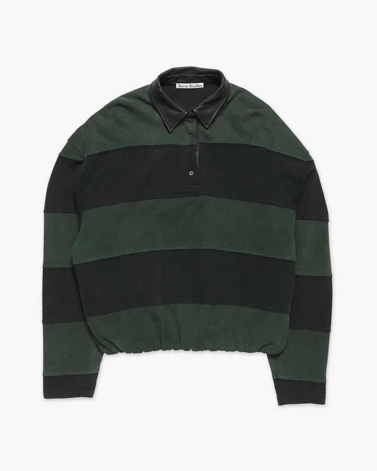 Acne Studios Leather Collar Rugby Polo Shirt Forest Greenblack