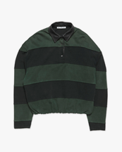 Acne Studios Leather Collar Rugby Polo Shirt Forest Greenblack