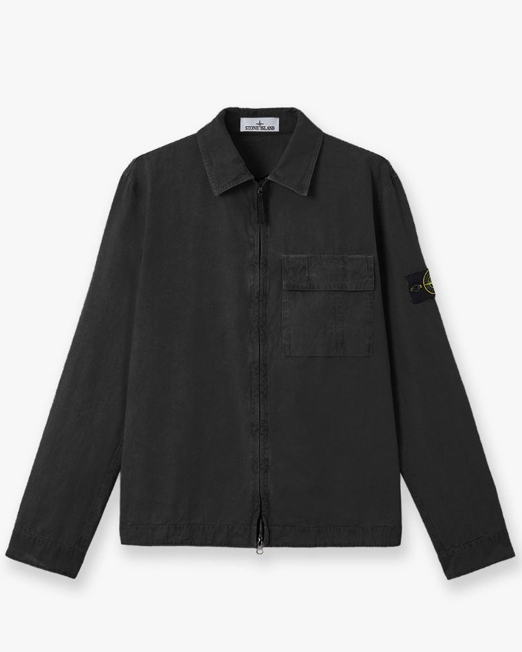 Stone Island 1200008 Brushed Cotton Zip Overshirt Charcoal