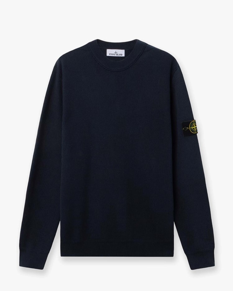 Stone Island 5100154 Ribbed Cotton Crewneck Sweater Navy Blue