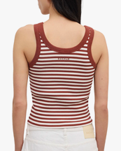 House of Dagmar Ribbed Tank Top White Mahogny Red