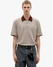 Coor Multi-Pin Stripe Polo Shirt Brown