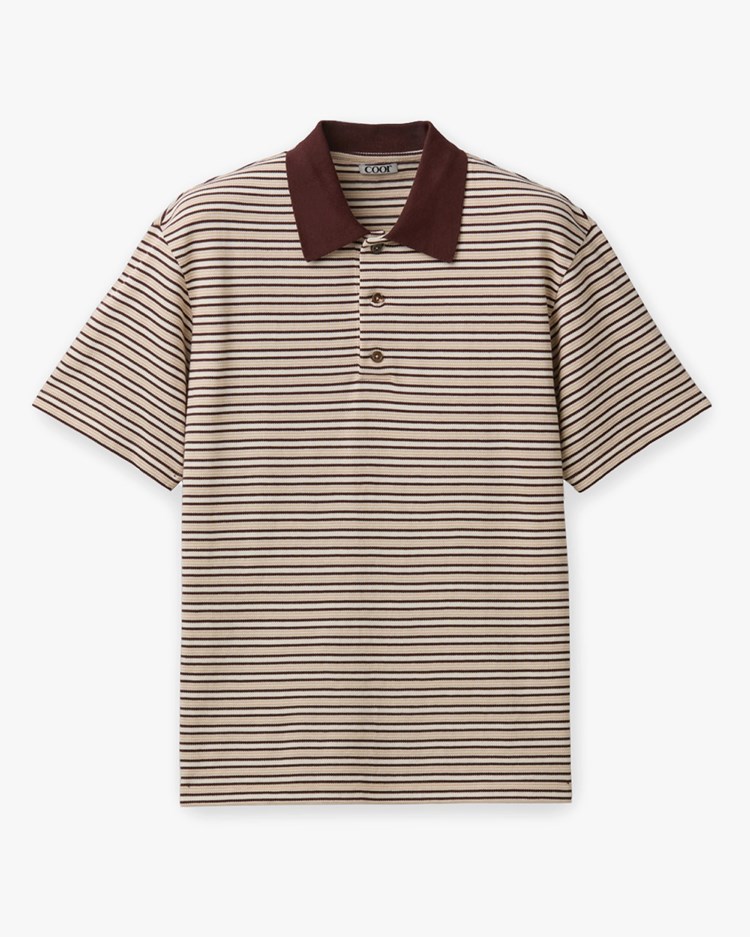 Coor Multi-Pin Stripe Polo Shirt Brown