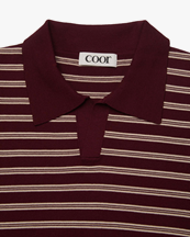 Coor Open-Collar Stripe Polo Sweater Burgundy