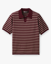 Coor Open-Collar Stripe Polo Sweater Burgundy