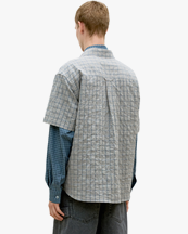 Coor Alternative Wrinkle Check Half Shirt Washed Khaki Beige