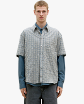 Coor Alternative Wrinkle Check Half Shirt Washed Khaki Beige