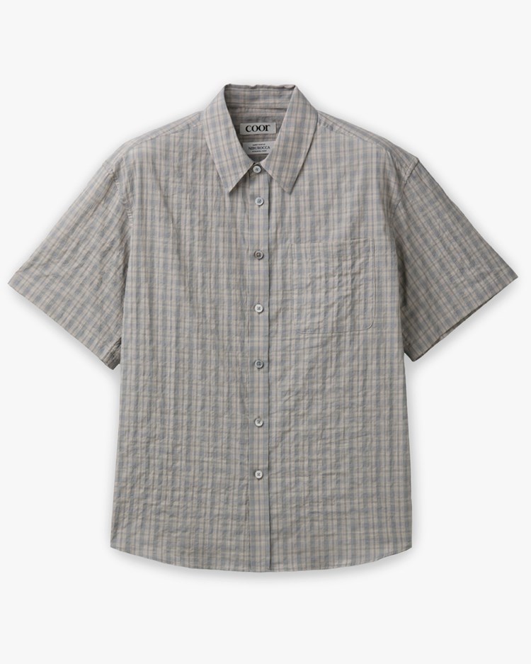 Coor Alternative Wrinkle Check Half Shirt Washed Khaki Beige