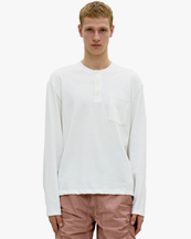 Coor One-Pocket Long Sleeve Henley T-Shirt White