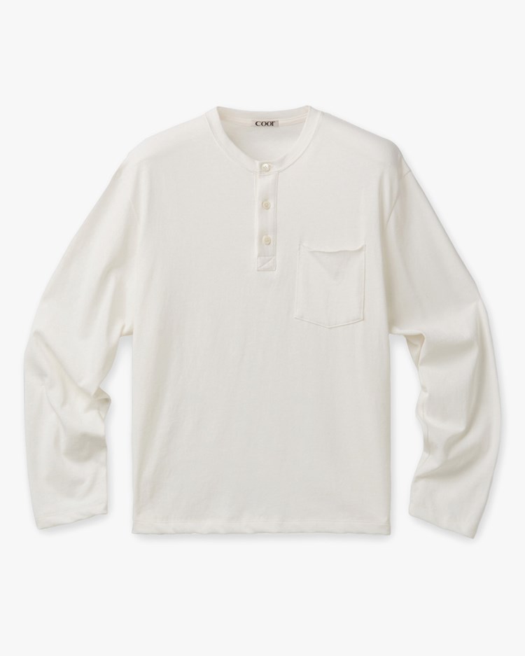 Coor One-Pocket Long Sleeve Henley T-Shirt White