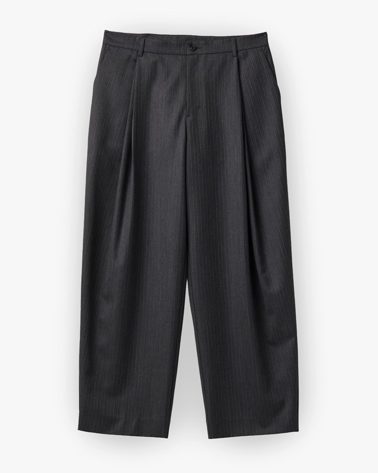 Coor Stripe Wool Blend Pleated Trousers Charcoal Gray