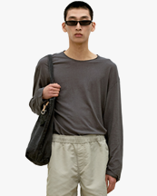 Coor Linen Blend Long Sleeve T-Shirt Charcoal Gray