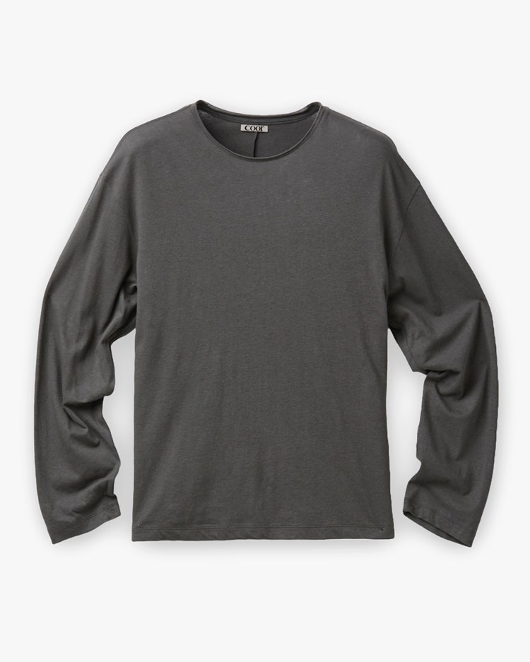 Coor Linen Blend Long Sleeve T-Shirt Charcoal Gray