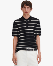 Filippa K Striped Mesh Polo Blackwhite
