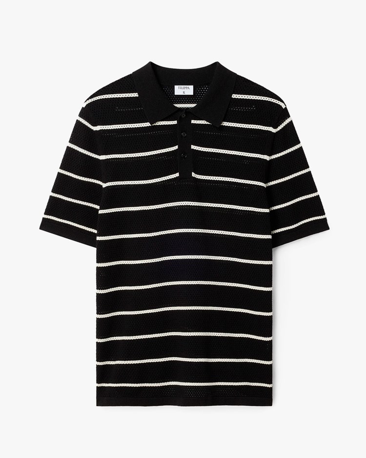 Filippa K Striped Mesh Polo Blackwhite