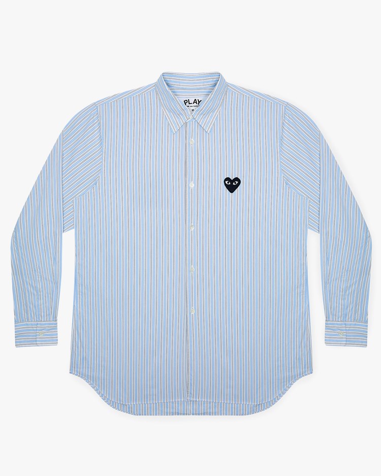 Comme des Garçons Play Striped Heart Long Sleeve Shirt Blue