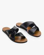 ATP Atelier Allai Flat Sandals Black/Contrast Stitch Vacchetta