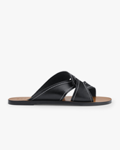 ATP Atelier Allai Flat Sandals Black/Contrast Stitch Vacchetta