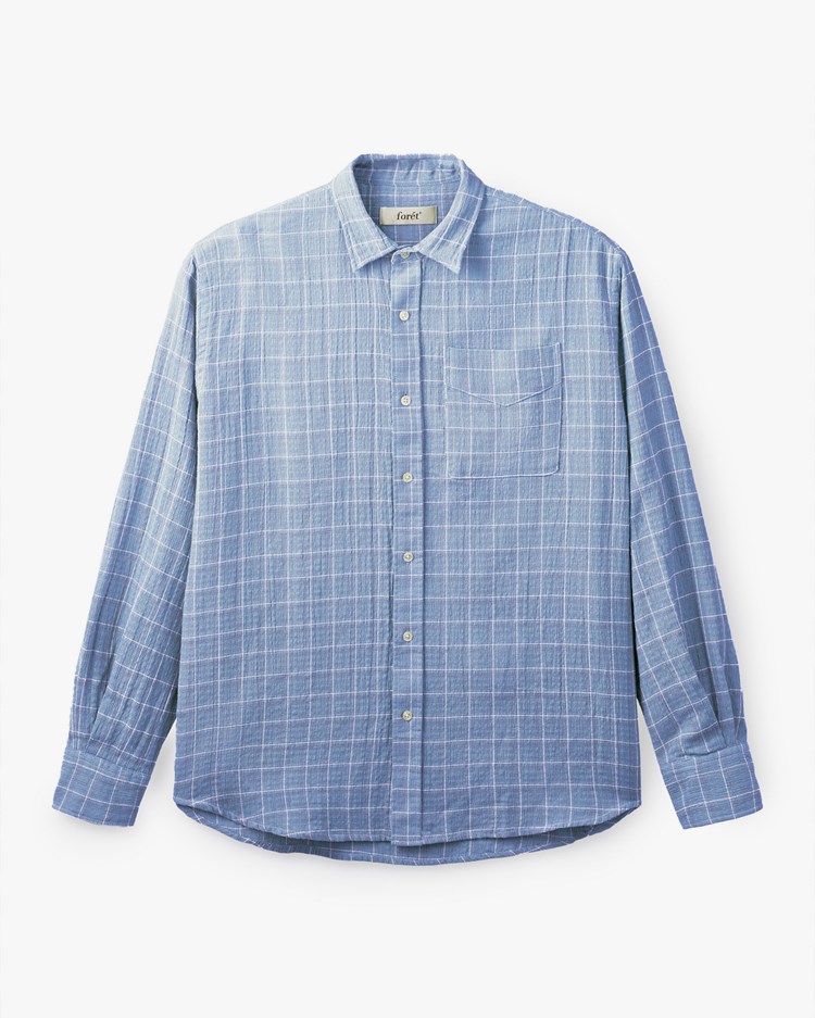 Forét Scout Relaxed Fit Loose Weave Check Shirt Light Blue Check
