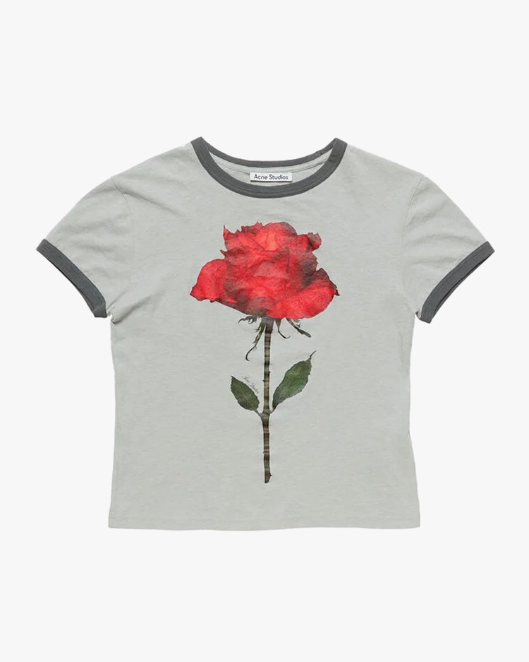Acne Studios Fitted Rose Ringer T-Shirt Grey/Red