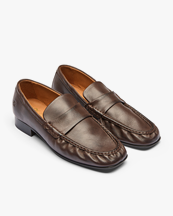Playboy Footwear Chantal Crinkled Loafers Brown Leather