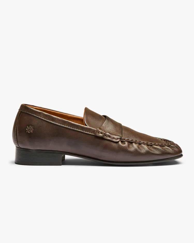 Playboy Footwear Chantal Crinkled Loafers Brown Leather