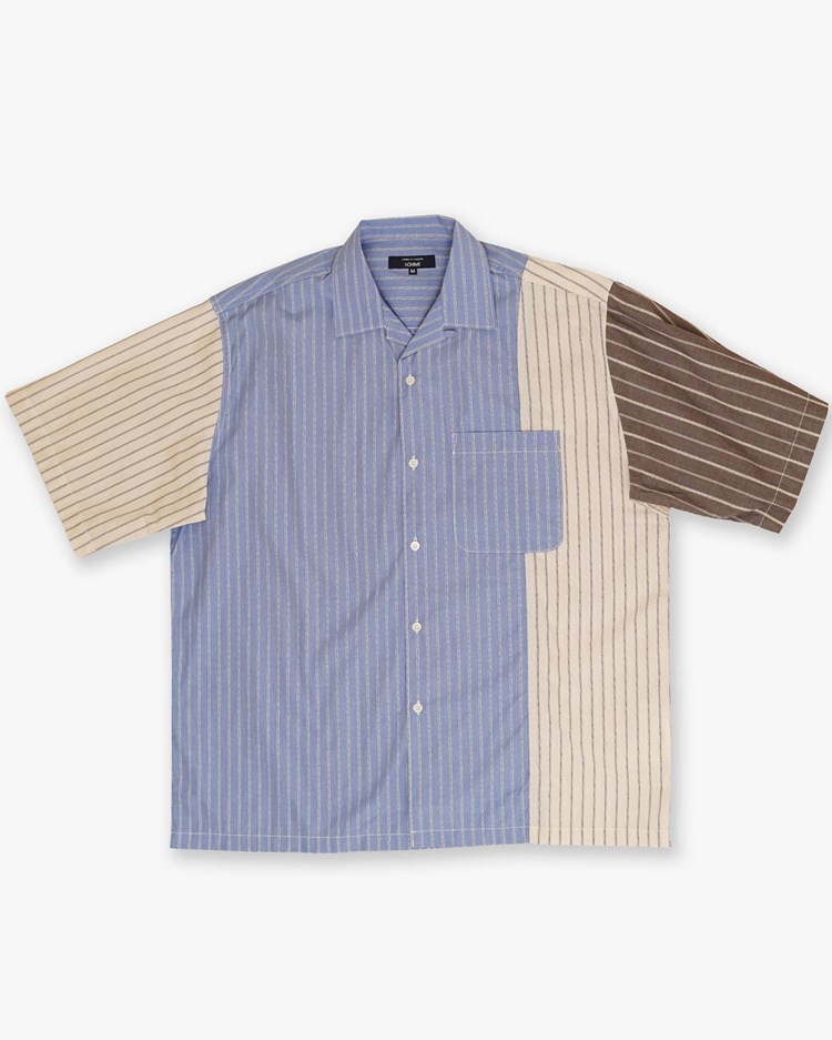 Comme des Garçons Homme Panelled Short Sleeve Shirt Dark Sax/Navy/White