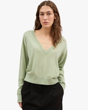 Skall Studio Amara V-Neck Jumper Light Green Mélange