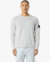 Stone Island 5100033 Cotton Bouclé Crewneck Sweater Melange Pearl Grey